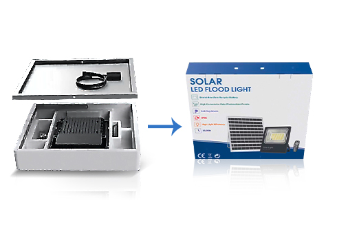 The solar flood light adopt exquisite integrated packaging design, convenient for transportation and resale.