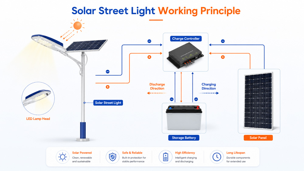Solar Street Light Working Principle Technical Diagram